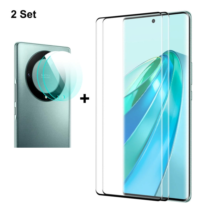 For Honor X9A / Magic5 Lite 2pcs ENKAY 3D Hot Bending Edge Glue Tempered Glass Full Film with Lens Film - Honor Tempered Glass by ENKAY | Online Shopping South Africa | PMC TechLife | Buy Now Pay Later Mobicred