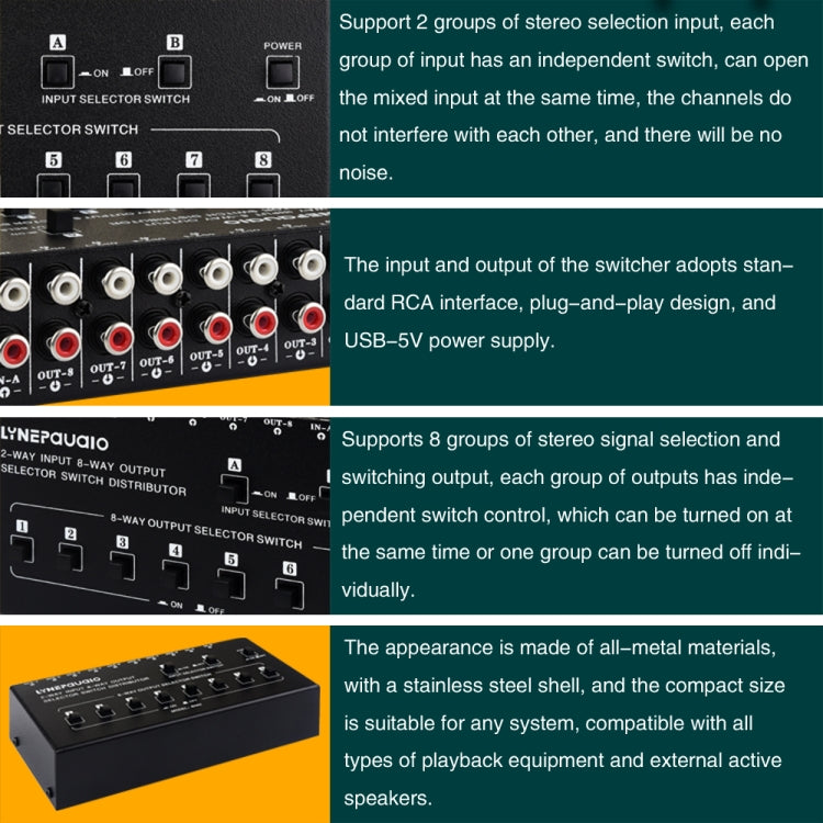 2 In 8 Out RCA Audio Frequency Signal Select Switch Distributor - free shipping - PMC Jewellery - Order now!