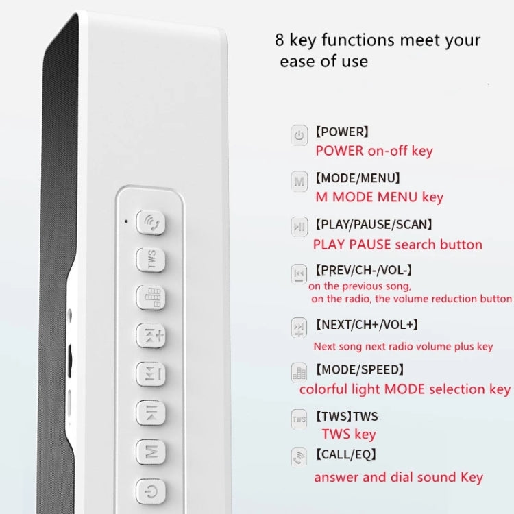 Duosi M8 LED Pickup Rhythm Ambient Light Multi-function TWS Bluetooth Speaker Bar(White) - Desktop Speaker by Duosi | Online Shopping South Africa | PMC Jewellery | Buy Now Pay Later Mobicred