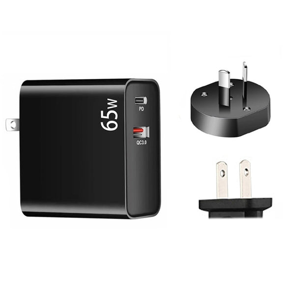 PD-65W USB-C / Type-C + QC3. 0 USB Laptop Charging Adapter + 1.8m USB-C / Type-C to MagSafe 2 / T Head Data Cable, AU Plug / US Plug(Black)