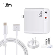 PD-65W USB-C / Type-C + QC3. 0 USB Laptop Charging Adapter + 1.8m USB-C / Type-C to MagSafe 2 / T Head Data Cable, AU Plug / US Plug(White)