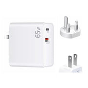 PD-65W USB-C / Type-C + QC3. 0 USB Laptop Charging Adapter + 1.8m USB-C / Type-C to MagSafe 2 / T Head Data Cable, UK Plug / US Plug(White)