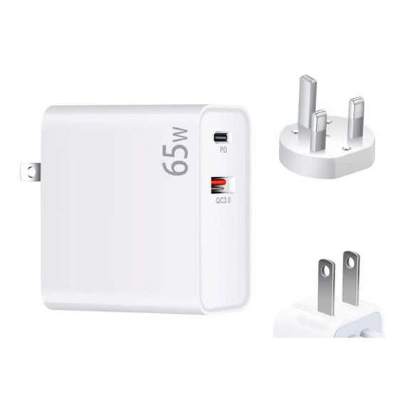 PD-65W USB-C / Type-C + QC3. 0 USB Laptop Charging Adapter + 1.8m USB-C / Type-C to MagSafe 2 / T Head Data Cable, UK Plug / US Plug(White)