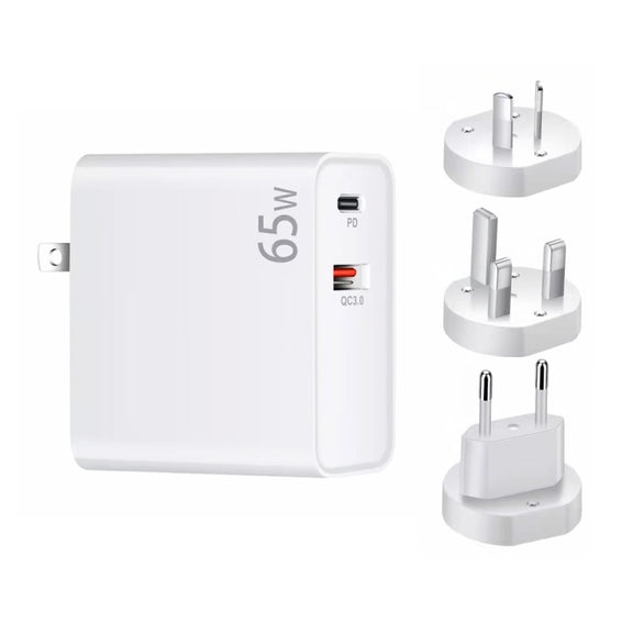 PD-65W USB-C / Type-C + QC3. 0 USB Laptop Charging Adapter + 1.8m USB-C / Type-C to MagSafe 2 / T Head Data Cable,  EU Plug / AU Plug / UK Plug / US Plug(White)