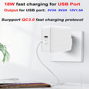 PD-65W USB-C / Type-C + QC3. 0 USB Laptop Charging Adapter + 1.8m USB-C / Type-C to MagSafe 2 / T Head Data Cable,  EU Plug / AU Plug / UK Plug / US Plug(White)
