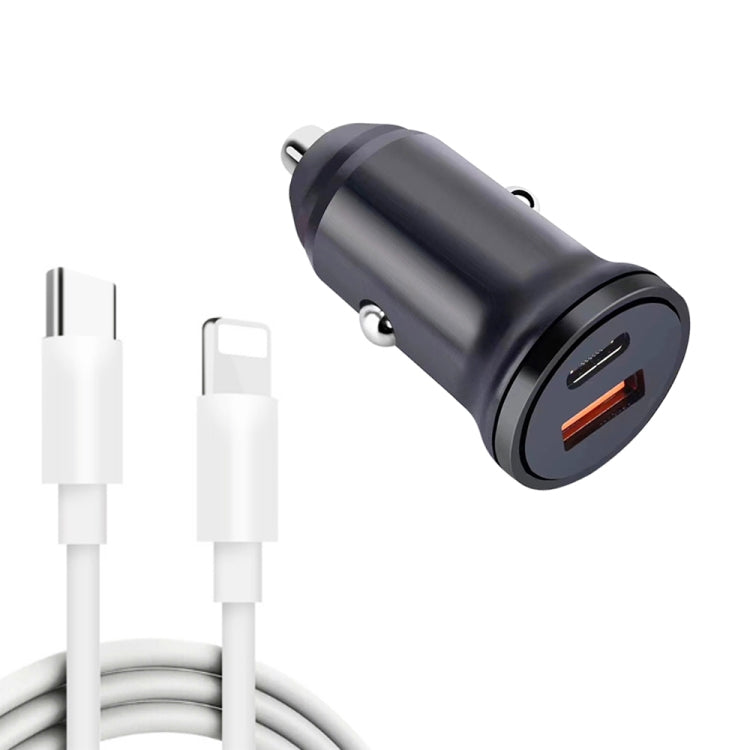 WKN-707 PD 20W USB-C / Type-C + QC 3.0 25W USB Mini Car Charger with USB-C / Type-C to 8 Pin Data Cable, Cable Length: 1m(Black) - Car Charger by PMC TechLife | Online Shopping South Africa | PMC TechLife
