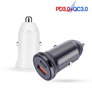WKN-707 PD 20W USB-C / Type-C + QC 3.0 25W USB Mini Car Charger with USB-C / Type-C to 8 Pin Data Cable, Cable Length: 1m(White)