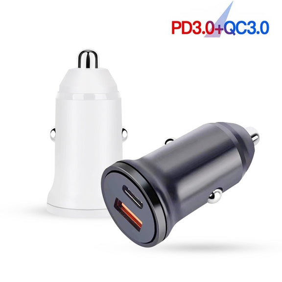 WKN-707 PD 20W USB-C / Type-C + QC 3.0 25W USB Mini Car Charger with USB-C / Type-C to 8 Pin Data Cable, Cable Length: 1m(White)