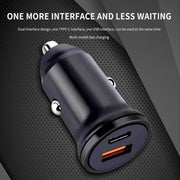 WKN-707 PD 20W USB-C / Type-C + QC 3.0 25W USB Mini Car Charger with USB-C / Type-C to 8 Pin Data Cable, Cable Length: 1m(Black)