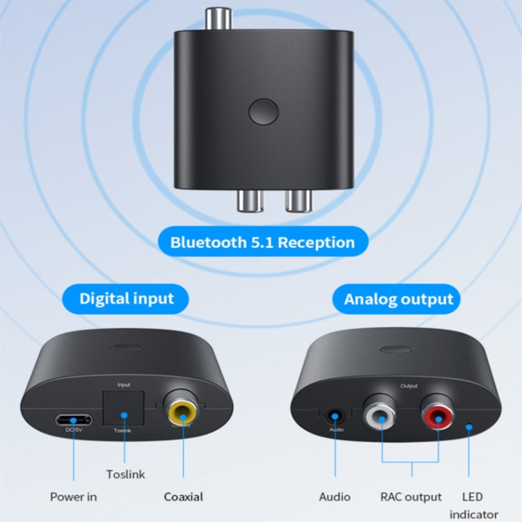 BT-B36 Bluetooth 5.1 Audio Receiver TV Fiber Coaxial Digital to Analog Converter - Audio Receiver Transmitter by PMC TechLife | Online Shopping South Africa | PMC TechLife