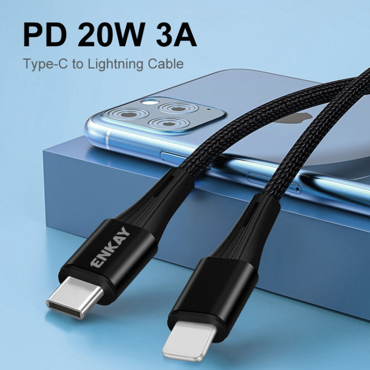 ENKAY PD 20W 3A USB-C / Type-C to 8 Pin Fast Charging Nylon Braided Data Cable, Length:1m(Green)