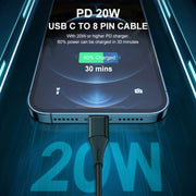 ENKAY PD 20W 3A USB-C / Type-C to 8 Pin Fast Charging Nylon Braided Data Cable, Length:1m(Green)