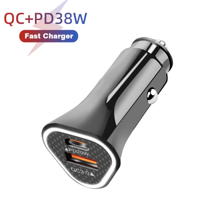 TE-P23 38W PD 20W USB-C / Type-C + QC3. 0 USB Triangle Car Charger + USB to Micro USB Data Cable, Length: 1m(Black) - Car Charger by PMC TechLife | Online Shopping South Africa | PMC TechLife