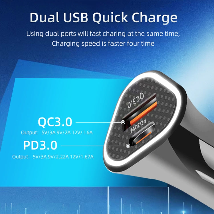TE-P23 38W PD 20W USB-C / Type-C + QC3. 0 USB Triangle Car Charger + USB to Micro USB Data Cable, Length: 1m(White)