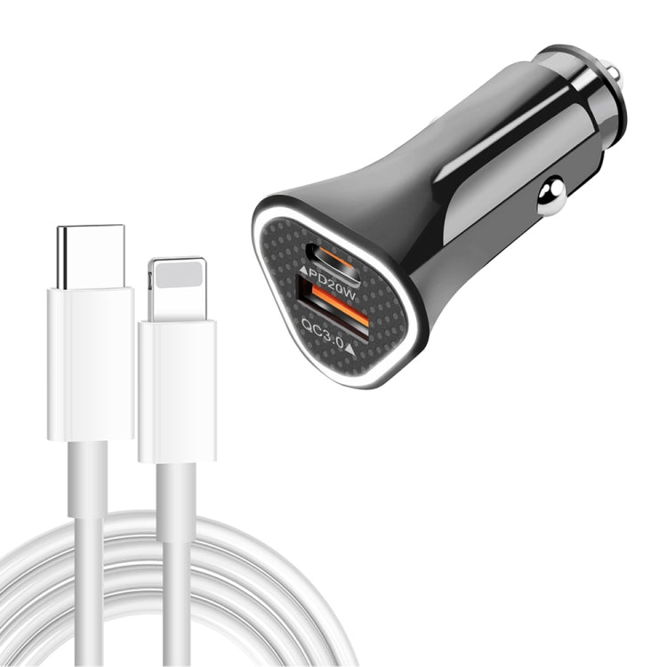 TE-P23 38W PD USB-C / Type-C + QC3. 0 USB Triangle Car Charger + USB-C / Type-C to 8 Pin Data Cable, Length: 1m(Black) - Car Charger by PMC TechLife | Online Shopping South Africa | PMC TechLife