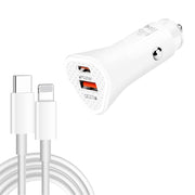 TE-P23 38W PD USB-C / Type-C + QC3. 0 USB Triangle Car Charger + USB-C / Type-C to 8 Pin Data Cable, Length: 1m(White)