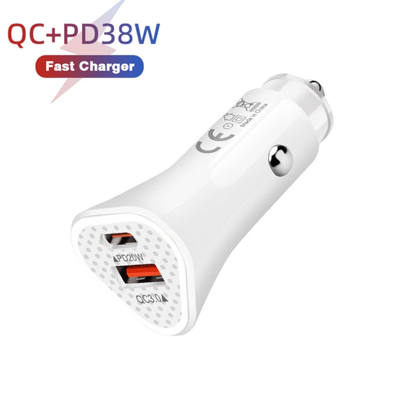 TE-P23 38W PD USB-C / Type-C + QC3. 0 USB Triangle Car Charger + USB-C / Type-C to USB-C / Type-C Data Cable, Length: 1m(White)