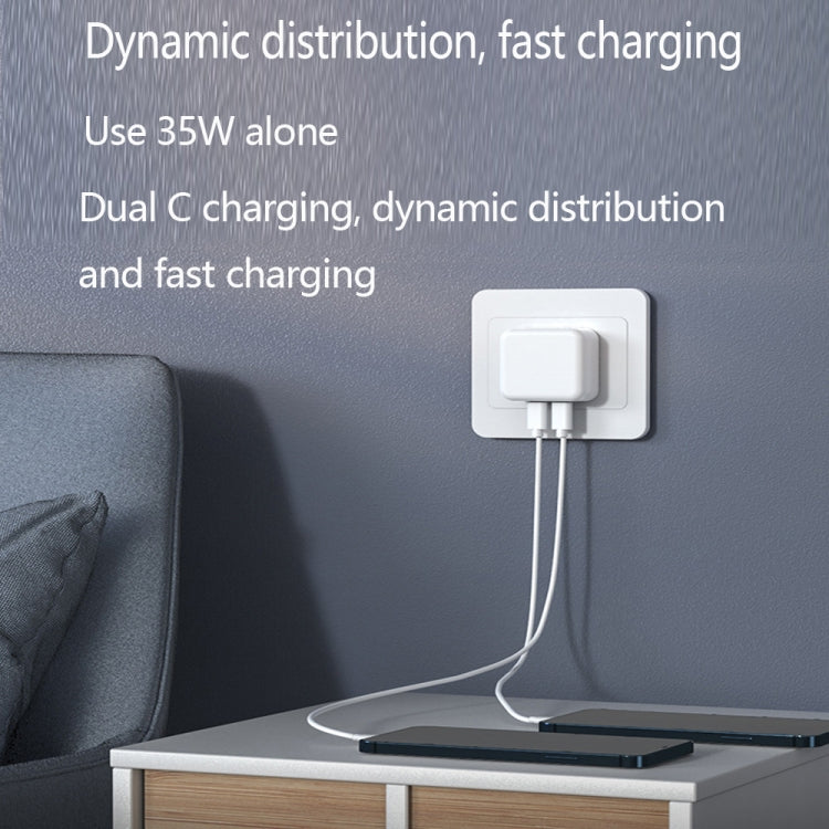 PD 35W Dual USB-C / Type-C Ports Charger with 1m Type-C to 8 Pin Data Cable, EU Plug