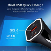 TE-P22 38W PD USB-C / Type-C + QC3. 0 USB Car Charger with 1m USB to USB-C / Type-C Data Cable(Black)