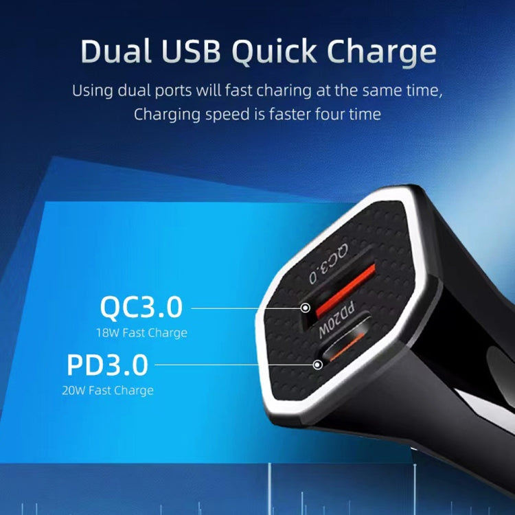 TE-P22 38W PD USB-C / Type-C + QC3. 0 USB Car Charger with 1m USB to USB-C / Type-C Data Cable(Black)