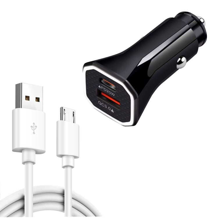 TE-P22 38W PD USB-C / Type-C + QC3. 0 USB Car Charger with 1m USB to Micro USB Data Cable(Black) - free shipping - PMC TechLife - Order now!