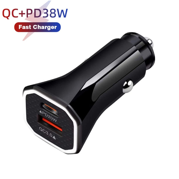 TE-P22 38W PD USB-C / Type-C + QC3. 0 USB Car Charger with 1m USB to Micro USB Data Cable(Black)