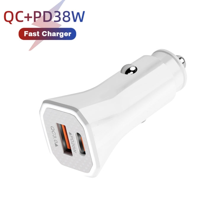 TE-P22 38W PD USB-C / Type-C + QC3. 0 USB Car Charger with 1m USB-C / Type-C to 8 Pin Data Cable(White)