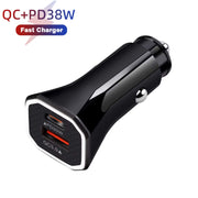TE-P22 38W PD USB-C / Type-C + QC3. 0 USB Car Charger with 1m USB-C / Type-C to USB-C / Type-C Data Cable(Black)