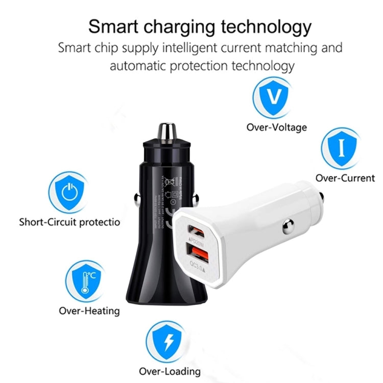TE-P22 38W PD USB-C / Type-C + QC3. 0 USB Car Charger with 1m USB-C / Type-C to USB-C / Type-C Data Cable(Black)