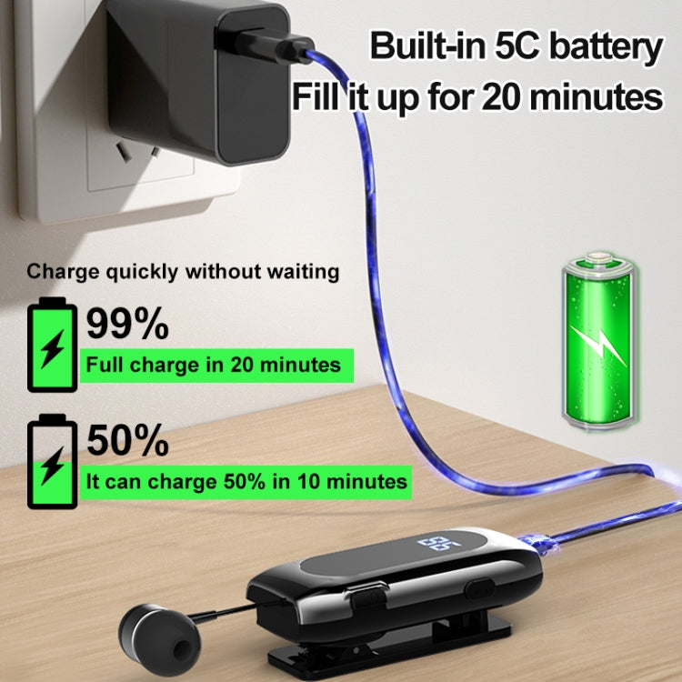 K55 Retractable Cable BT5.2 Smart In-ear Single Sports Earphone(Gray) - Sport Earphone by PMC TechLife | Online Shopping South Africa | PMC TechLife