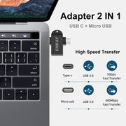 ENKAY ENK-AT112 2 in 1 Type-C + Micro USB to USB 3.0 Aluminium Alloy OTG Adapter(Black)