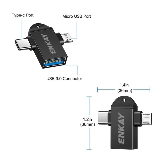 ENKAY ENK-AT112 2 in 1 Type-C + Micro USB to USB 3.0 Aluminium Alloy OTG Adapter(Black)