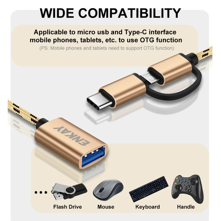 ENKAY ENK-AT113 2 in 1 Type-C / Micro USB to USB 3.0 Nylon Braided OTG Adapter Cable(Gold)