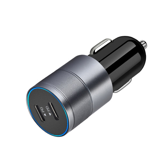 Dual PD 3.0 40W USB-C / Type-C Car Charger with 1m USB-C / Type-C to 8 Pin Data Cable(Grey)