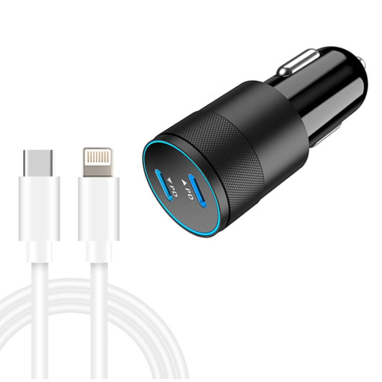 Dual PD 3.0 40W USB-C / Type-C Car Charger with 1m USB-C / Type-C to 8 Pin Data Cable(Black) - Car Charger by PMC TechLife | Online Shopping South Africa | PMC TechLife