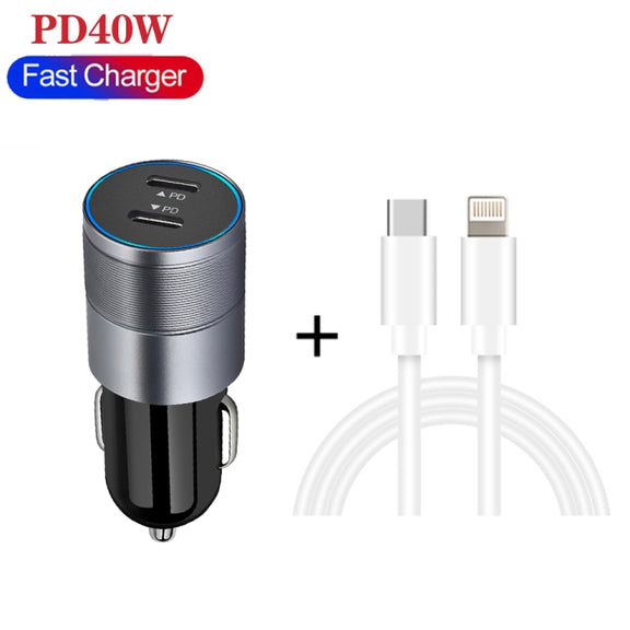 Dual PD 3.0 40W USB-C / Type-C Car Charger with 1m USB-C / Type-C to 8 Pin Data Cable(Black)