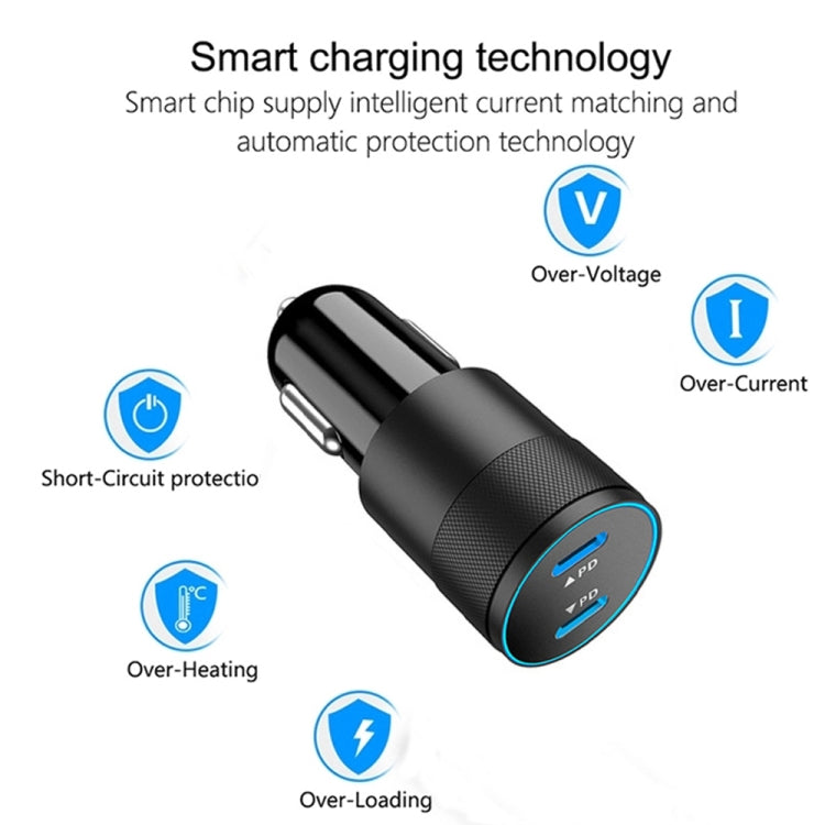 Dual PD 3.0 40W USB-C / Type-C Car Charger with 1m USB-C / Type-C to 8 Pin Data Cable(Black) - Car Charger by PMC TechLife | Online Shopping South Africa | PMC TechLife