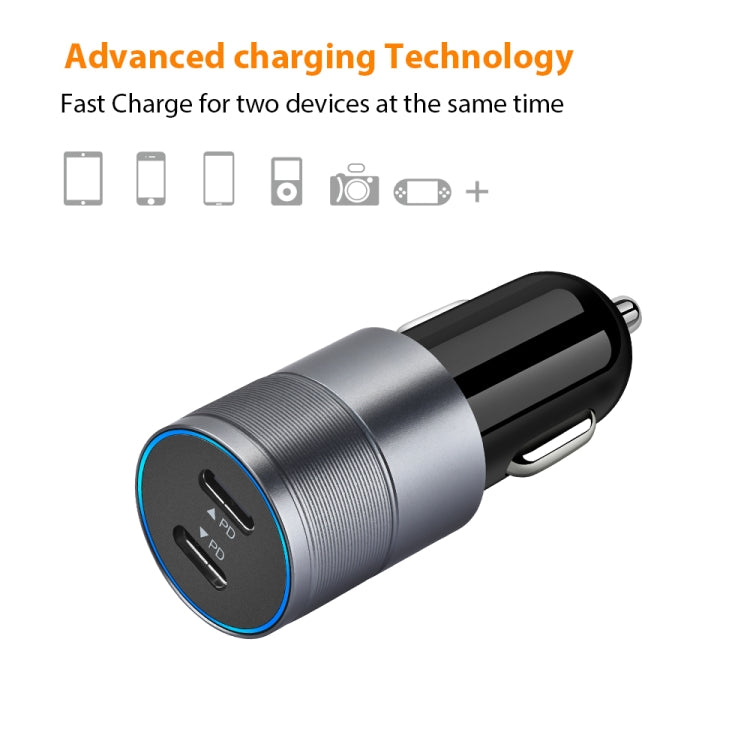 Dual PD 3.0 40W USB-C / Type-C Car Charger with 1m USB-C / Type-C to 8 Pin Data Cable(Black) - Car Charger by PMC TechLife | Online Shopping South Africa | PMC TechLife