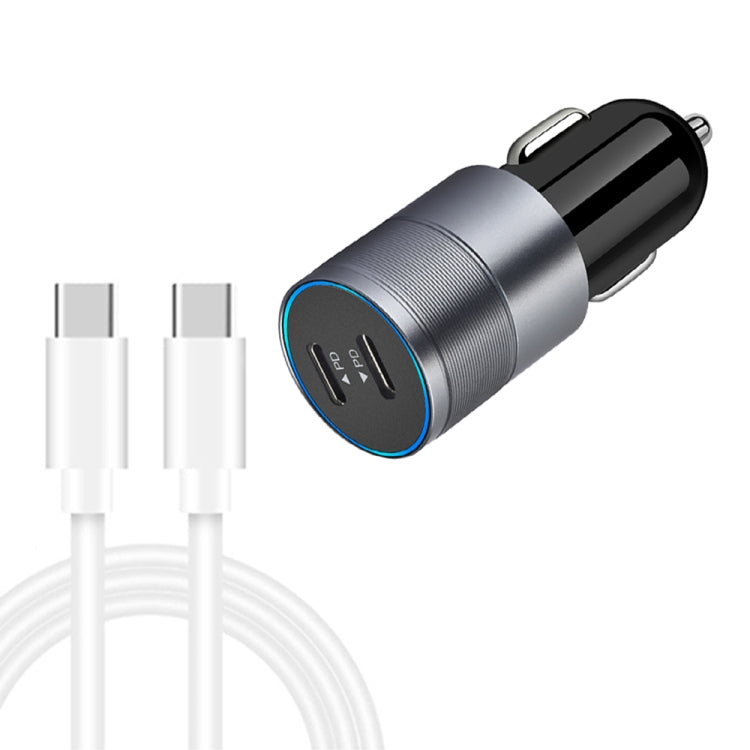 Dual PD 3.0 40W Type-C Car charger with 1m Type-C to Type-C Data Cable(Grey) - Car Charger by PMC TechLife | Online Shopping South Africa | PMC TechLife