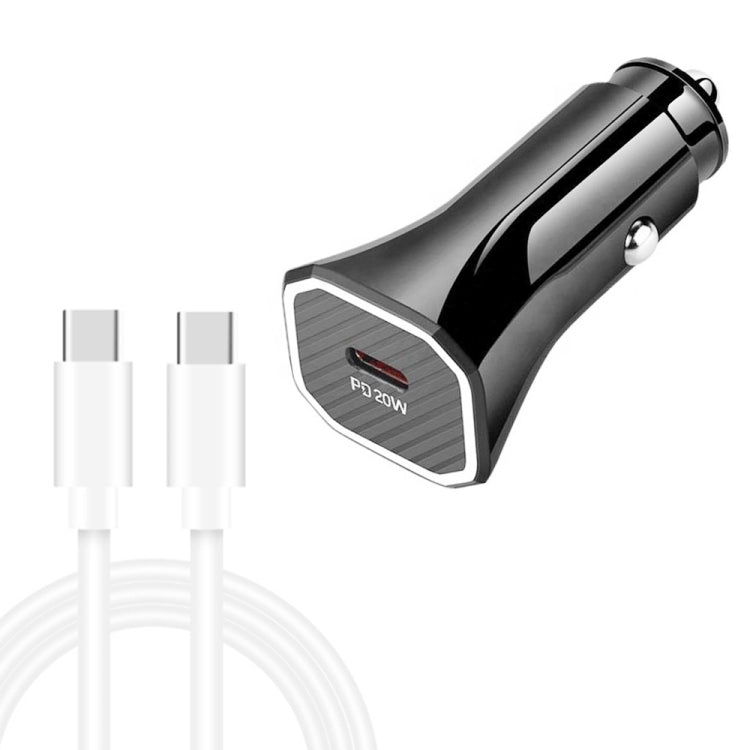 TE-P2 PD20W USB-C / Type-C Car Charger with Type-C to Type-C Data Cable(Black) - Car Charger by PMC TechLife | Online Shopping South Africa | PMC TechLife