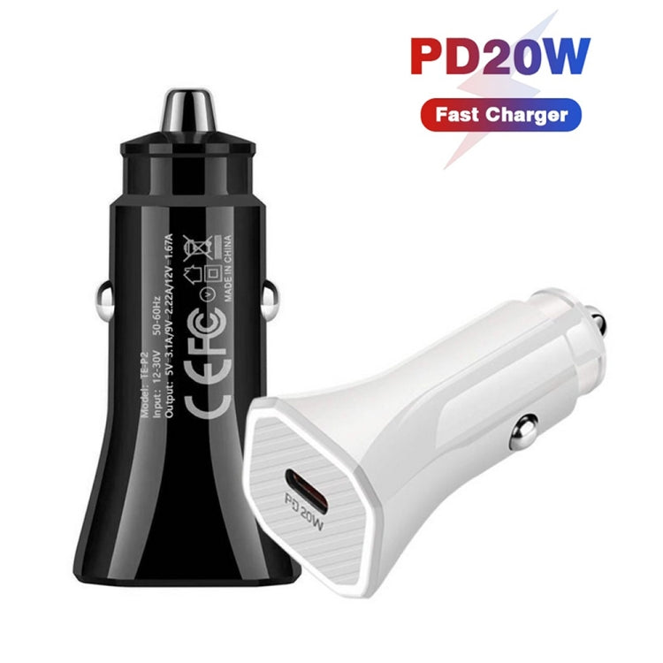 TE-P2 PD20W USB-C / Type-C Car Charger with Type-C to Type-C Data Cable(White) - Car Charger by PMC TechLife | Online Shopping South Africa | PMC TechLife