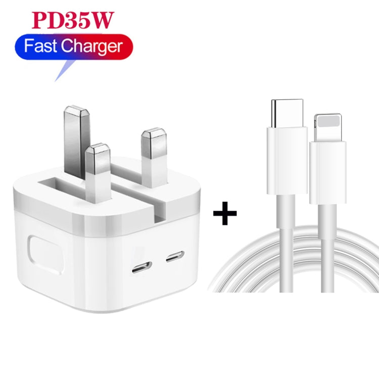 PD 35W Dual USB-C / Type-C Ports Charger with 2m Type-C to 8 Pin Data Cable, UK Plug