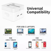 PD 35W Dual USB-C / Type-C Ports Charger with 2m Type-C to 8 Pin Data Cable, UK Plug