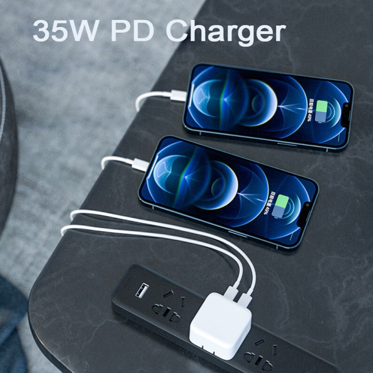 PD 35W Dual USB-C / Type-C Ports Charger with 2m Type-C to 8 Pin Data Cable, UK Plug - USB Charger by PMC TechLife | Online Shopping South Africa | PMC TechLife | Buy Now Pay Later Mobicred