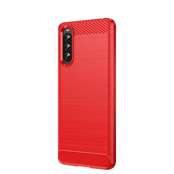 For Sony Xperia 10 IV MOFI Gentleness Series Brushed Texture Carbon Fiber Soft TPU Case(Red)