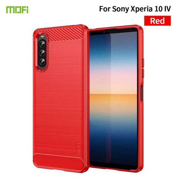 For Sony Xperia 10 IV MOFI Gentleness Series Brushed Texture Carbon Fiber Soft TPU Case(Red)