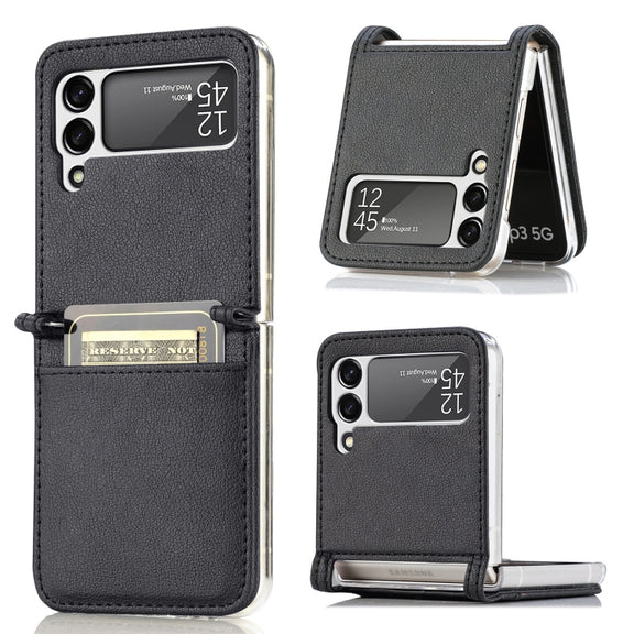 For Samsung Galaxy Z Flip 4 5G Folding Litchi Texture Card Wallet Phone Case(Black)