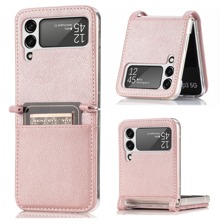 For Samsung Galaxy Z Flip 4 5G Folding Litchi Texture Card Wallet Phone Case(Pink) - Galaxy Phone Cases by PMC TechLife | Online Shopping South Africa | PMC TechLife | Buy Now Pay Later Mobicred