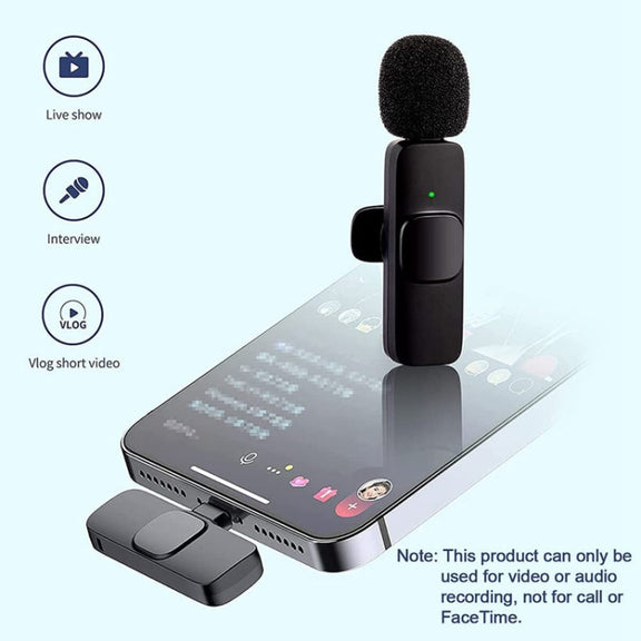 K9 2 in 1 Wireless Clip-on Auto Noise Cancelling Live Mini Microphone, Port: 8 Pin