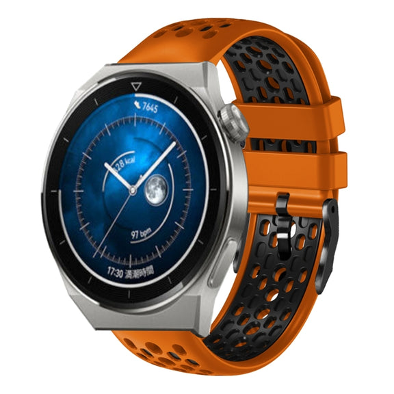 For Huawei Watch GT3 Pro 46mm 22mm Two-Color Breathable Silicone Watch Band(Orange+Black)